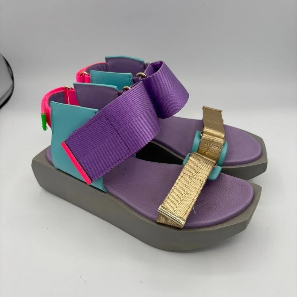 United Nude Delta Run Sandals EUC Sz 37 Purple Multi Platform Wedge Strappy